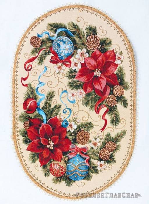 Рождественский венок- овальная гобеленовая салфетка - Гобеленглавснаб фото 2