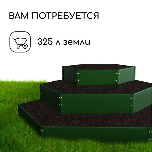 Клумба оцинкованная, 3 яруса, d=60100140 см, высота бортика 45 см, зелёная, Greengo  фото 5