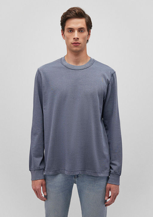 Uzun Kollu Mavi Tisort  фото 3