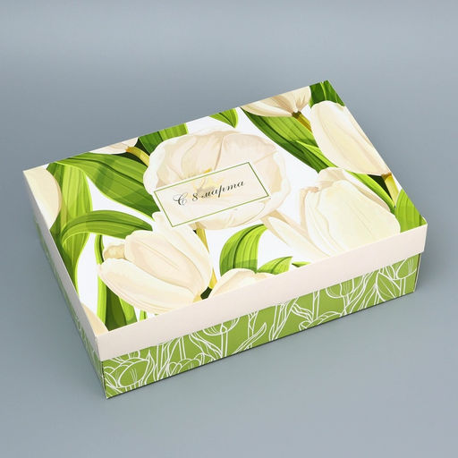 Цена за 5 шт. Коробка складная, крышка-дно, С 8 марта, 30?20?9 см без окна