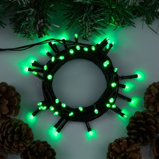 Гирлянда Нить 5 м, IP20, тёмная нить, 50 LED, 8 режимов, 220 В, свечение зелёное