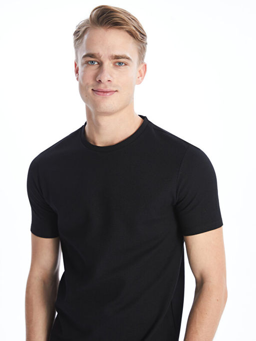 Bisiklet Yaka K?sa Kollu Erkek Dokulu Ti??rt