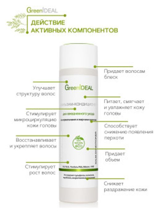 Бальзам-кондиционер для ежедневного ухода за нормальными и жирными волосами (натуральный, бессульфатный) - Greenideal фото 3