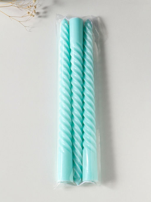 Свеча витая 25 см (набор 3 шт) 57 гр, 5 ч, цв. мятный