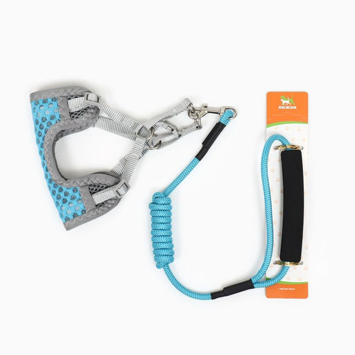 Комплект амуниции с мягкой дышащей шлейкой и круглым поводком 120 х 1 см, голубой - Пижон фото 12