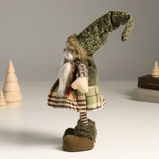 Интерьерная кукла текстильная «Кикиморка в зелёном наряде в колпаке», 32 см