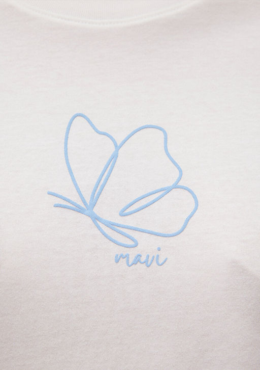 Bask?l? Beyaz Tisort - Mavi фото 6