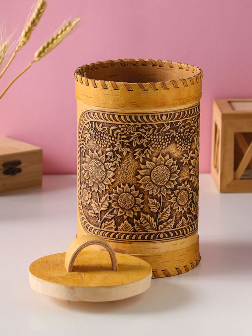 Туес «Подсолнухи», банка для хранения, 12×17 см, береста