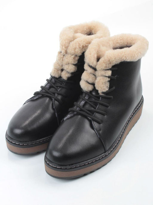 04-5606-1 BLACK Ботинки зимние женские (натуральная кожа, 100% шерсть)