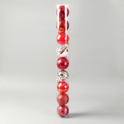 Ёлочные игрушки «Мелодия», шары новогодние, d=8 см, набор 9 шт., веточки глянец, красный