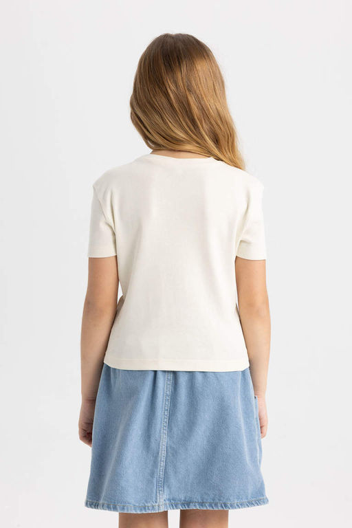 Облегающая футболка в рубчик с короткими рукавами для девочек - Defacto фото 6