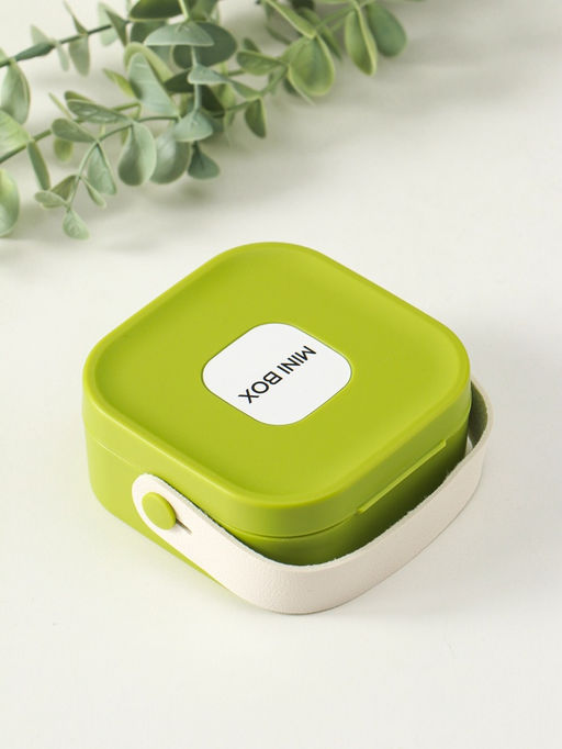 Шкатулка для украшений с зеркалом, с ручкой 3 ячейки, 3 полосы, зелёный, пластик, 9×9×3.8 см