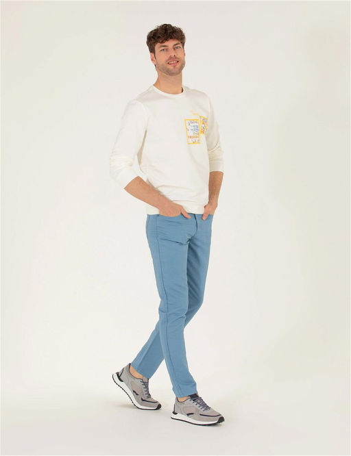 Koyu Mavi Slim Fit Keten Kar___ml_ Kanvas Pantolon