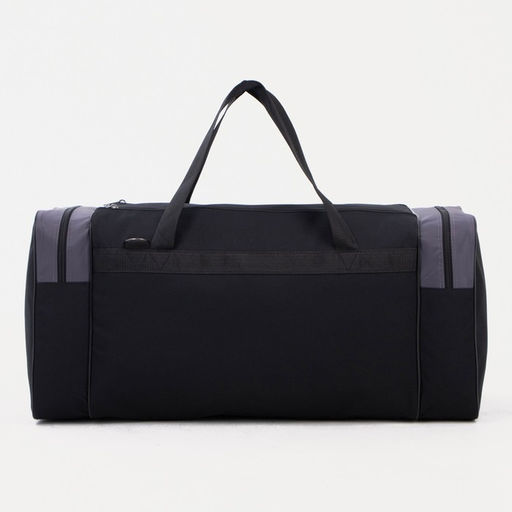 Сумка дорожная на молнии, 3 наружных кармана, длинный ремень, чёрная, серая