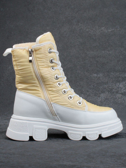 02-FAS99-5Z YELLOW/WHITE Дутики женские (искусственная кожа, плащевая ткань, шерсть) - Фабричный китай фото 10