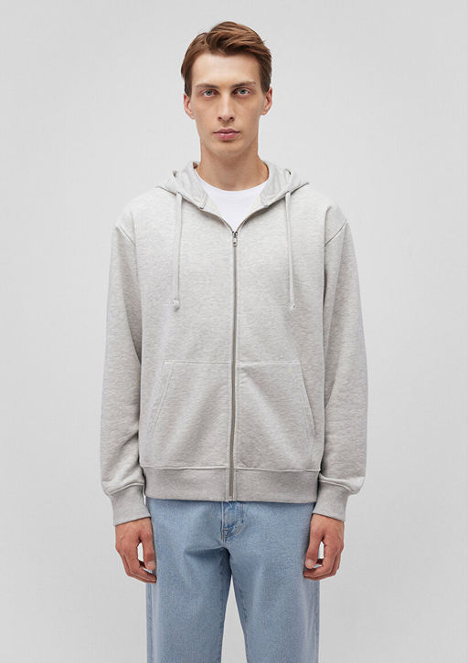 S?rt Bask?l? Kapusonlu Gri Sweatshirt - Mavi фото 3