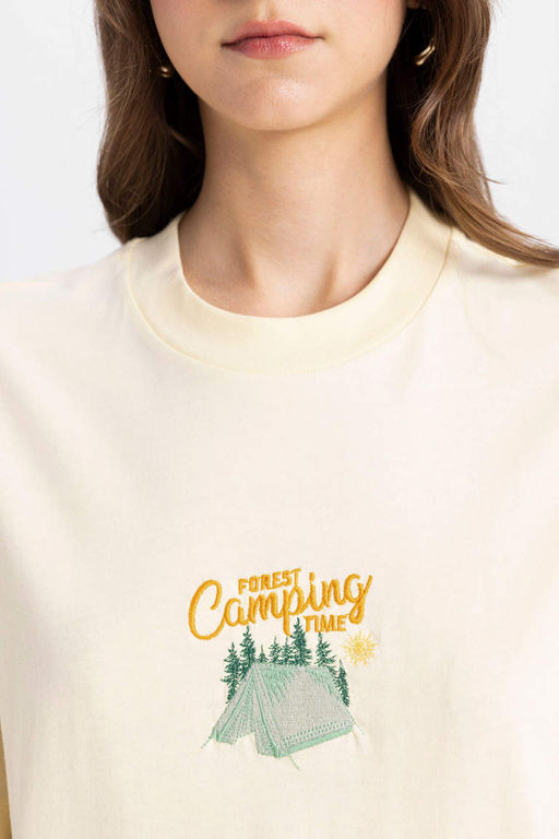 Туника-футболка с короткими рукавами и круглым вырезом с принтом - Defacto фото 5