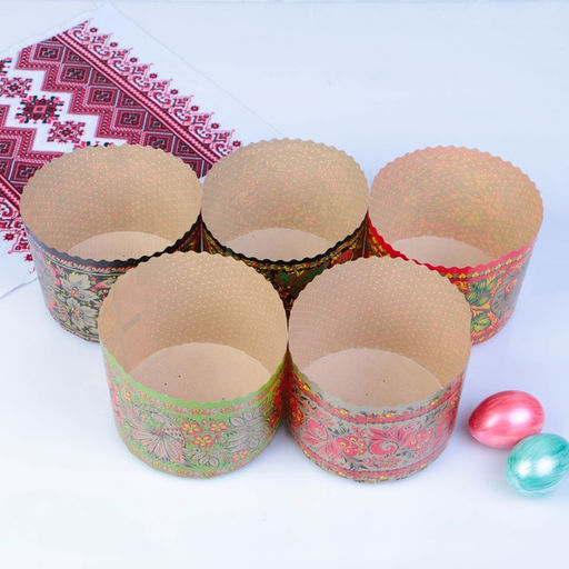 Цена за 20 шт. Форма бумажная для кулича «Хохлома», 134×100 мм, МИКС