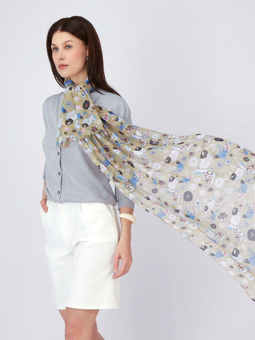 Большой, мягкий, тонкий и очень нежный двусторонний палантин с рисунком в стиле арт-деко - Tantino фото 13