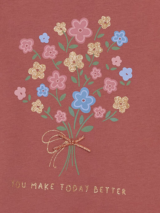 Bisiklet Yaka Uzun Kollu Bask?l? K?z ?ocuk Ti??rt