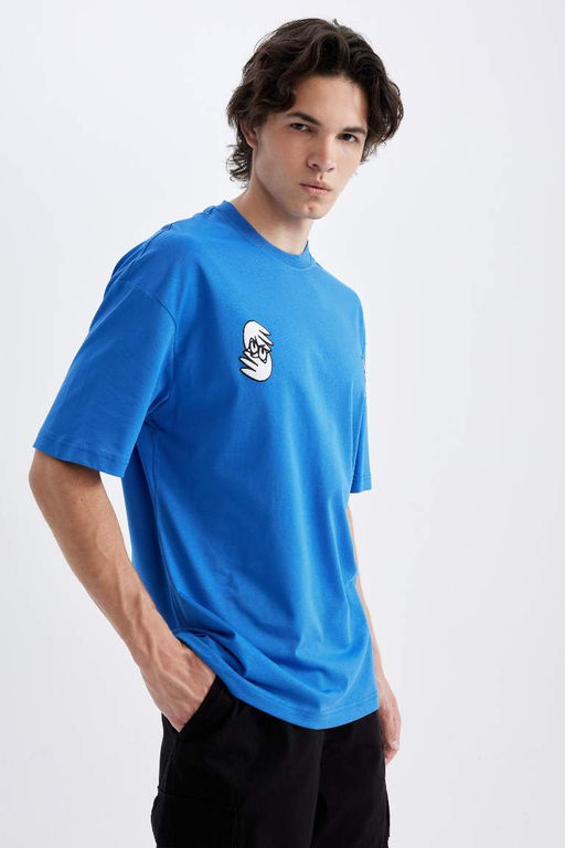 Футболка с коротким рукавом и круглым вырезом Comfort Fit с принтом на спине - Defacto фото 5