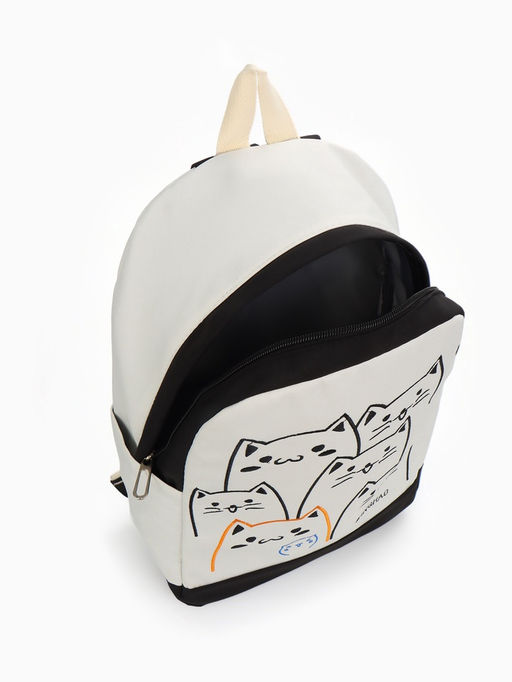 Рюкзак школьный на молнии, с карманами, с рисунком, размер 30?14?43 см, белый/розовый