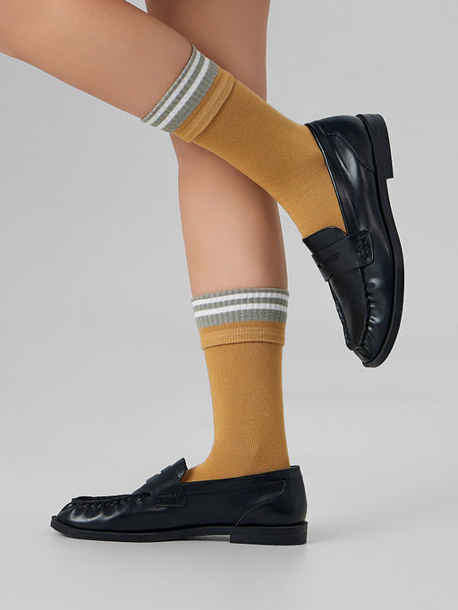 Цена за 5 пар! Носки женские коричневые с рисунком в виде полосок - Mark formelle фото 5