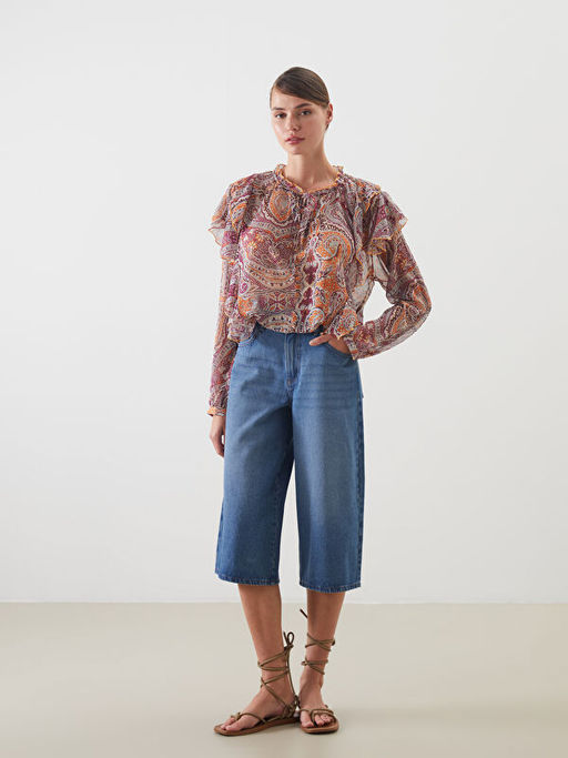 Ba?lamal? Yaka Desenli Bluz