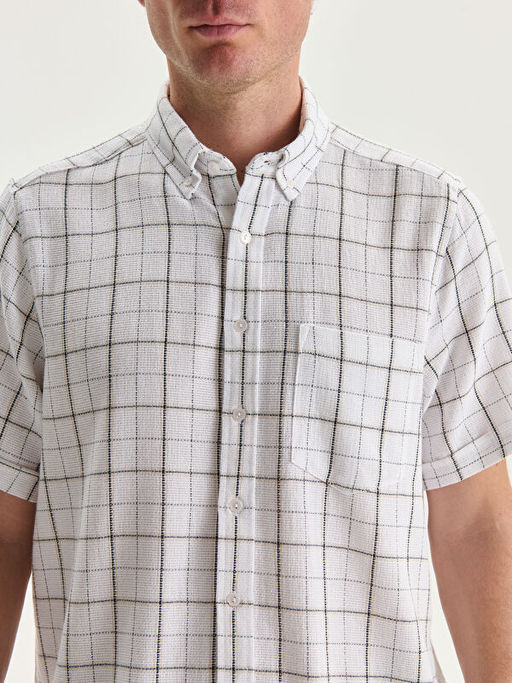 Regular Fit K?sa Kollu Ekose Poplin Erkek G?mlek