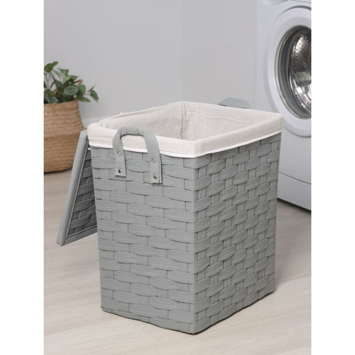 Корзина для белья Доляна Плетение, с крышкой, 463450 см, серая фото 4