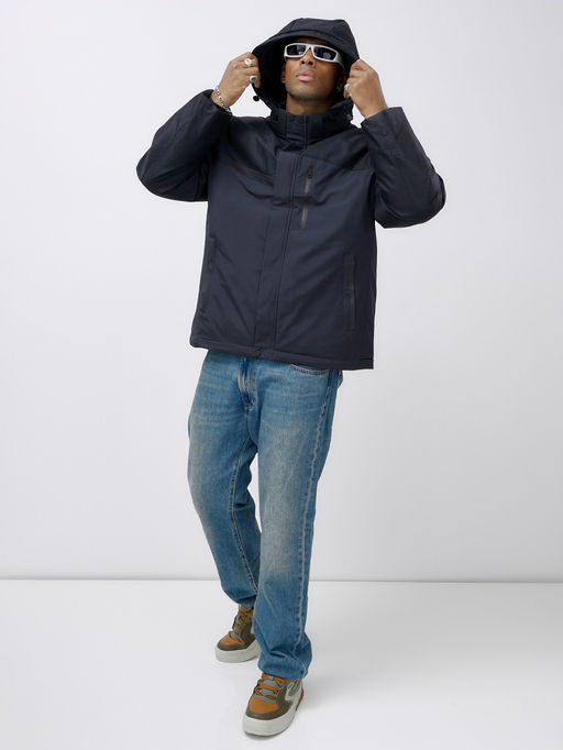 Куртка спортивная мужская зимняя большого размера темно-синего цвета 66613TS