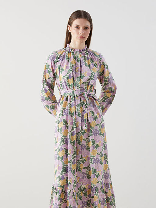 F?rf?rl? Dik Yaka ?i?ekli G?mlek Elbise