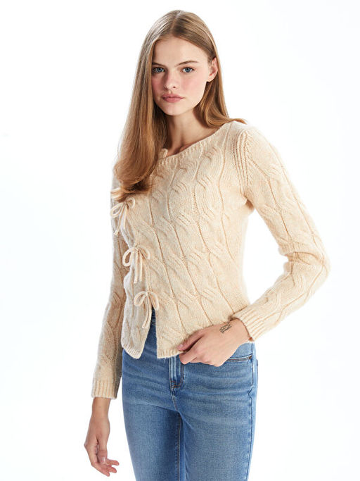 Bisiklet Yaka Kendinden Desenli Kad?n Triko Kazak