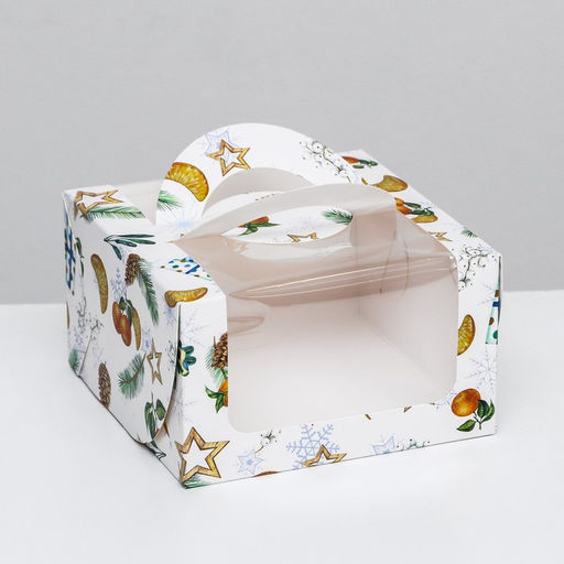 Коробка под бенто - торт с окном «Мандарины и звезды», 14×14×8 см