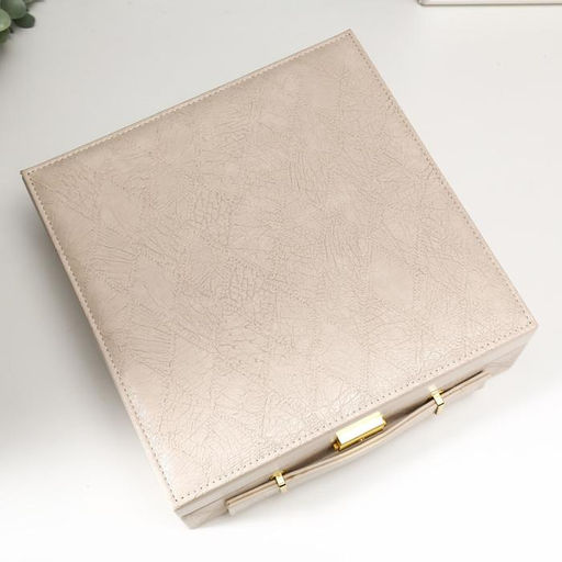 Шкатулка для украшений и часов 3 отделения «Клетка. Беж чемодан», искусственная кожа, 9×26×26 см