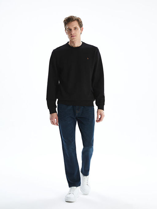 Bisiklet Yaka Uzun Kollu Bask?l? Erkek Sweatshirt
