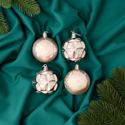 Ёлочные игрушки Новогодние забавы, шары новогодние, d=5.5 см, набор 4 шт., ромб цветок геометрия, розовый - Зимнее волшебство фото 2