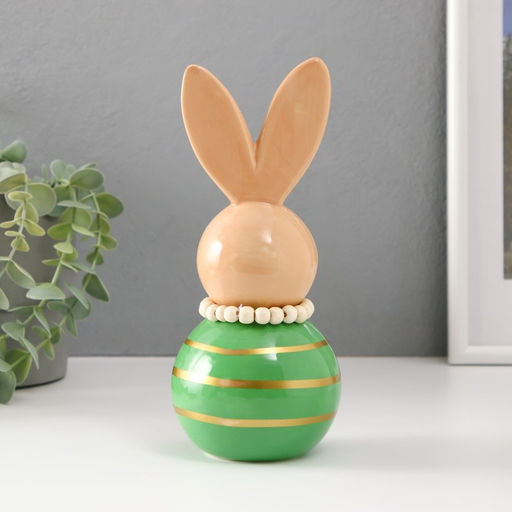 Фигурка керамика Зайка-неваляшка с полосками, бежево-зелёный, 8.5?8.5?20 см