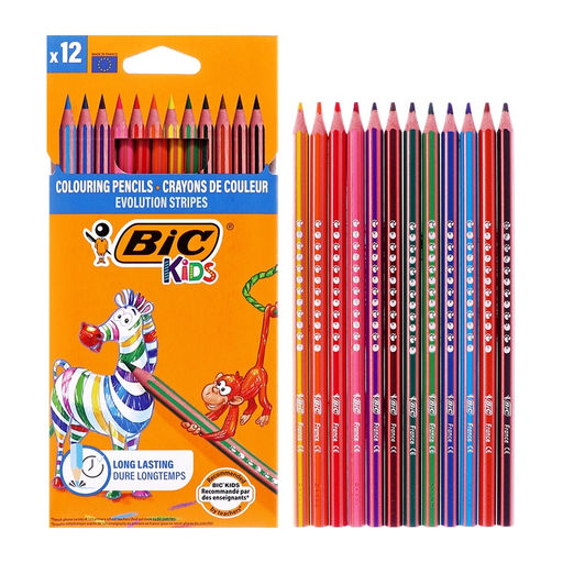 Карандаши цветные 12 цветов, BIC «Kids Evolution Stripes», пластиковые, детские