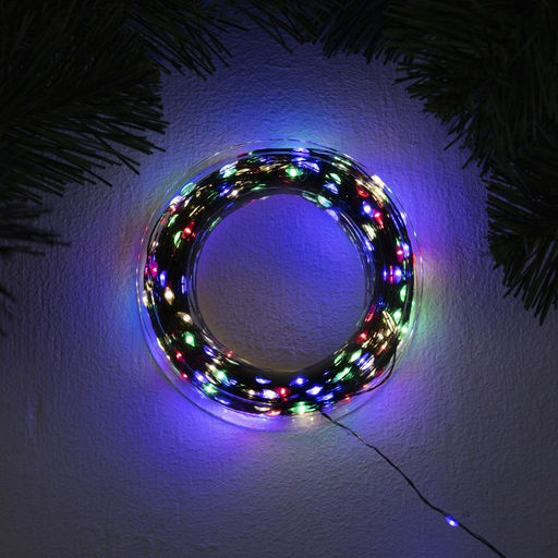 Гирлянда Нить 50 м роса, IP44, зелёная нить, 500 LED, свечение мульти, 8 режимов, 31 В