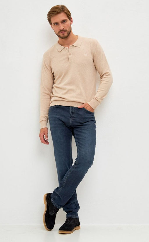 Джемпер мужской с отложным воротником и планкой на пуговицах F221-15-22021 бежевый - Fine joyce фото 2