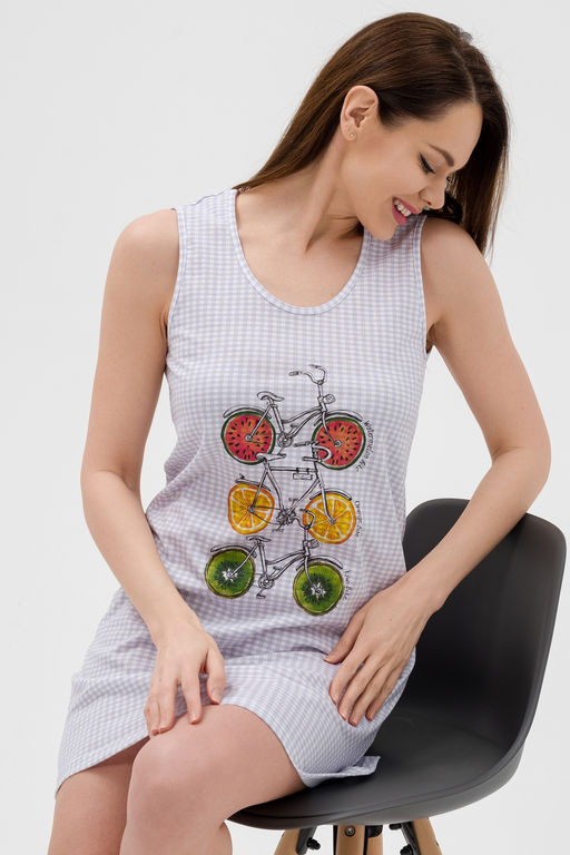 Ночная сорочка из кулирки Fruits&bikes клетка серая - Амадэль фото 2