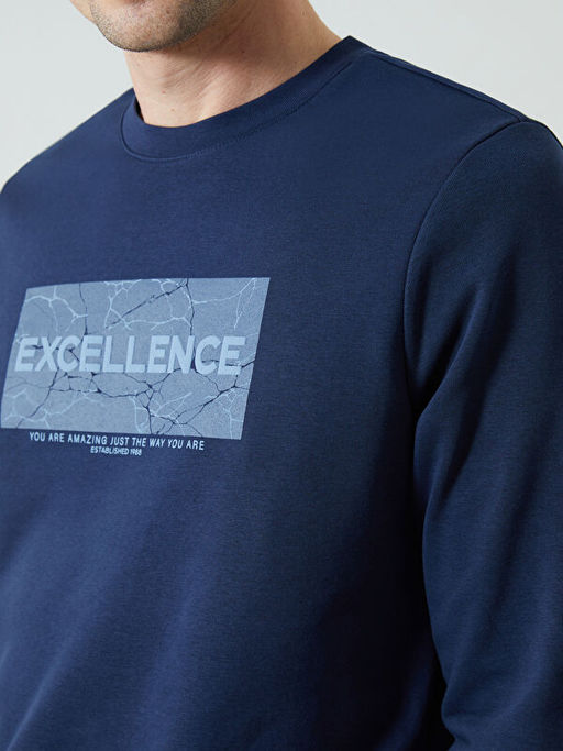 Bisiklet Yaka Uzun Kollu Bask?l? Erkek Sweatshirt