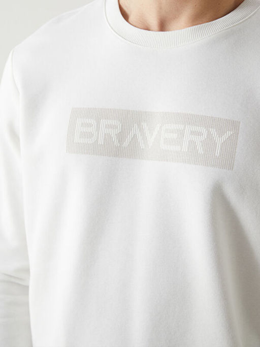 Bisiklet Yaka Bask?l? Erkek Kal?n Sweatshirt