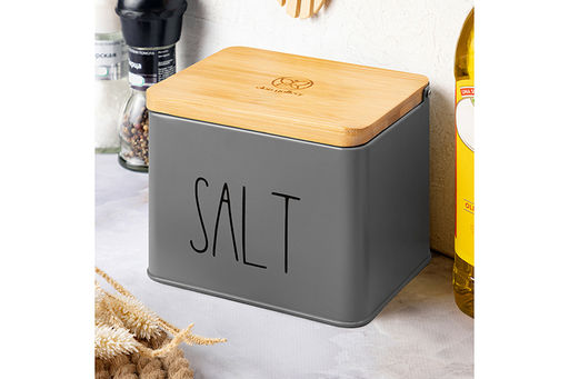 Емкость для хранения 1,5 л 14*11*11 см SALT с деревянной крышкой, темно-серая - Elan gallery фото 9