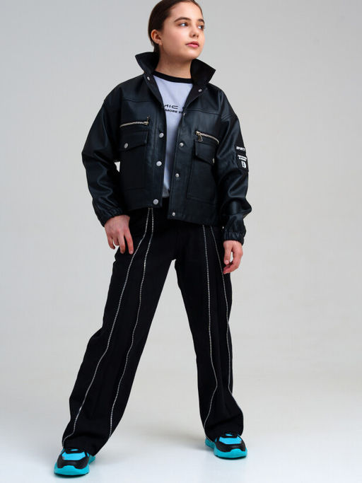 Куртка PlayToday для девочки из экокожи черная  фото 2