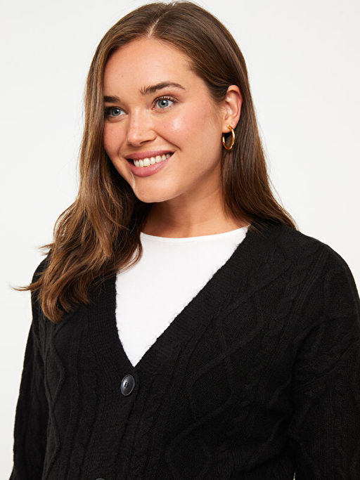 V Yaka Kendinden Desenli Uzun Kollu Hamile Triko H?rka