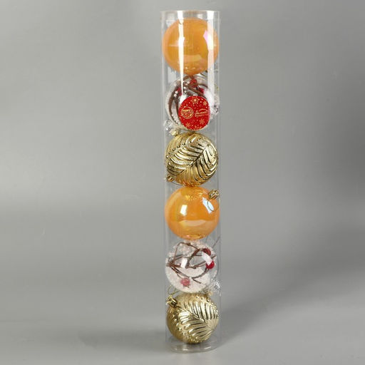 Ёлочные игрушки Мелодия, шары новогодние, d=8 см, набор 6 шт., веточки глянец, золотистый - Зимнее волшебство фото 4