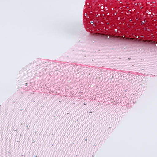 Фатин с блёстками, 15 см, 23±1 м, 11±1 г/м², ярко-розовый №61
