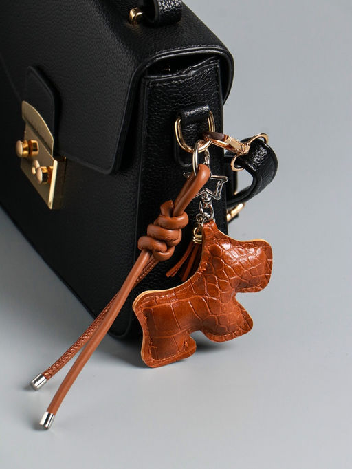 Брелок для ключей на карабине кожзам «Терьер», с узлом, шоколад, на сумку, рюкзак, 14×8×1.2 см